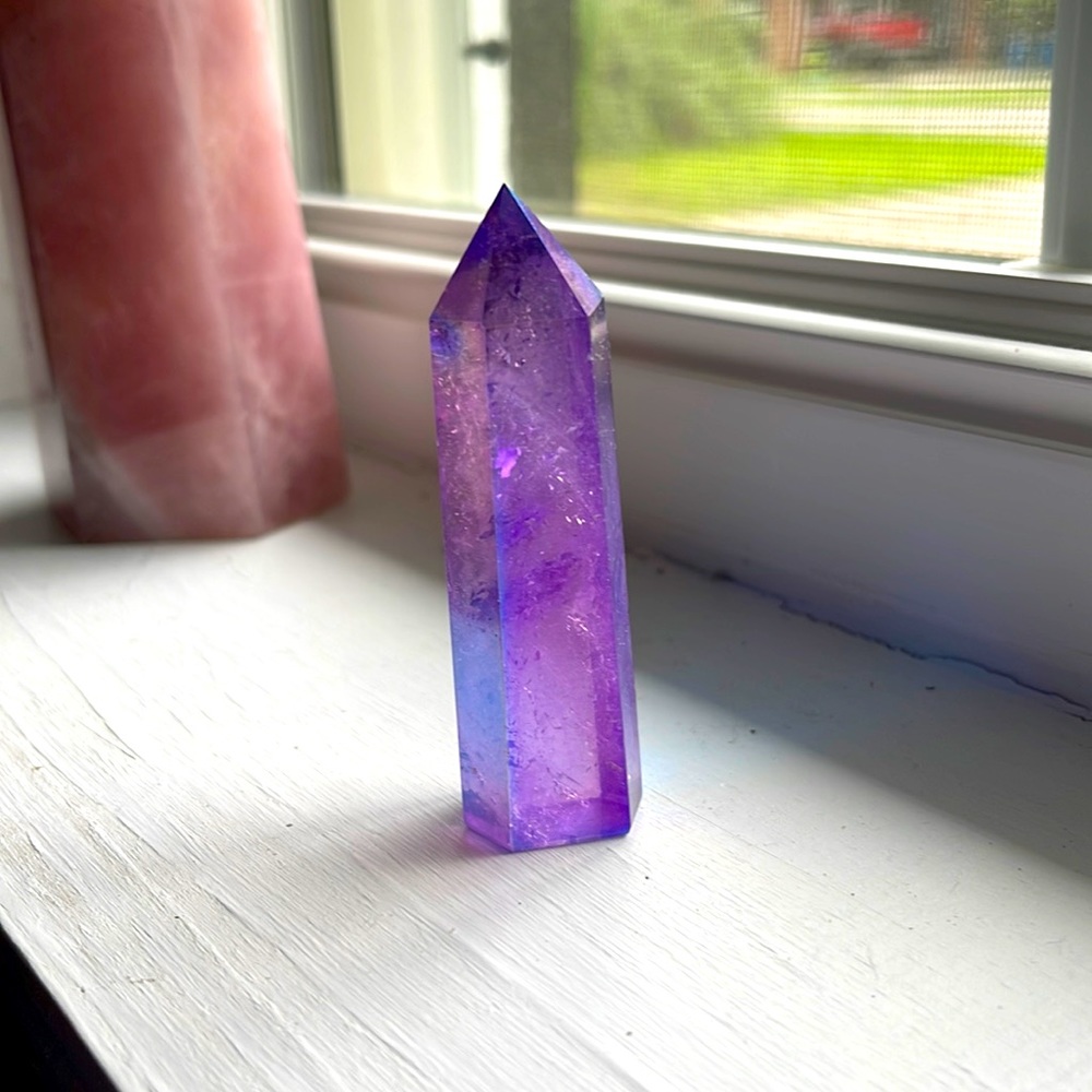 Purple aura quartz tower